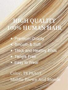 K型接发，100%真人发，#T8-P8/613，渐变胡桃棕至灰棕和漂白金，直发造型，长度14-22英寸。V型接发，丝滑无痕，隐形效果，顶级品质，发尾浓密，健康真人发，50片/包，热熔接发，持久耐用，适合女性/女孩日常使用，尤其适合发量稀少和沙龙级使用。 - T8-P8/613 - 查看 7