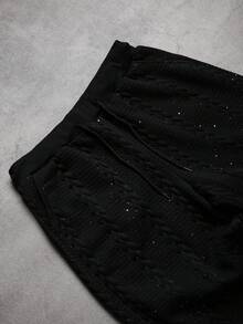 Manfinity Homme 男士纹理金属亮片条纹提花抽绳松紧腰修身直筒休闲裤 - 黑色 - 查看 5