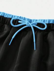 SHEIN 青少年男童休闲二合一梭织沙滩裤，适合游泳、度假、音乐节、冲浪、春夏穿着 - 藍色 - 查看 4