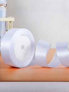 1 Roll Of Polyester Satin Ribbon For Gift Box, Favor Box,Cake Box, Flower Decoration (Machine Dyed With SlightColor Difference) - White - View 11