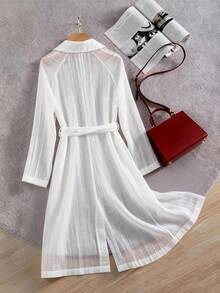 Franclia 2016新款春夏优雅天丝系带长款白色风衣（女款） - 白色 - 查看 2