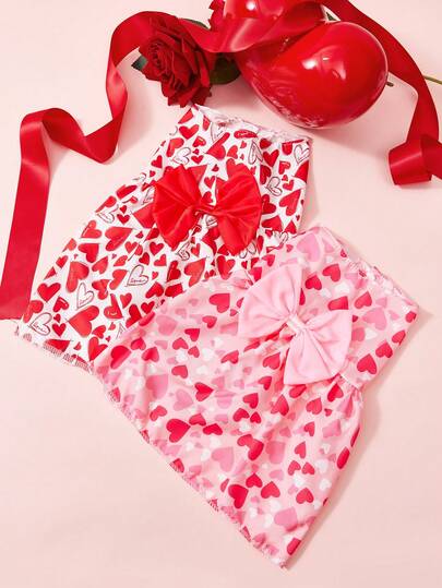 PETSIN 1 Pieza Vestido lindo para mascotas con estampado de corazón y decoración de lazo en colores rosa y rojo, suave, cómodo, transpirable y ligero. Ropa para perros y gatos con temática del Día de San Valentín, atuendo adorable para amantes de las mascotas, uso diario, fiesta festiva, fotografía, esenciales de moda para mascotas, ropa para mascotas pequeñas y medianas