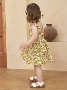 SHEIN 女婴短袖碎花荷叶边下摆可爱田园风连衣裙，夏季 - 彩色 - 查看 5