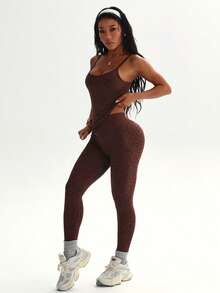 Dewbera Women's Leopard Print Fitted Tank Top And Leggings Sports Set - Multicolor - View 5