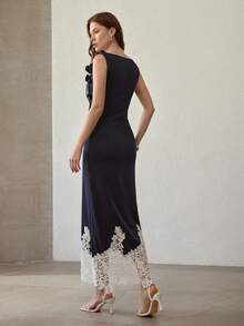 MOTF PREMIUM ĐẦM DỆT KIM CAO CẤP HỌA TIẾT HOA HỒNG DÀNH CHO NỮ - Màu xanh hải quân - Xem 4