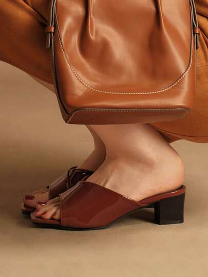 Rosivie Women's PU Leather Fashion Daily Wear Slip-On High Heel Sandals