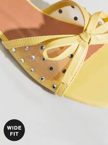 SHUZIA Sandal đế bằng lưới có nơ, dáng rộng, thoải mái dành cho nữ, thích hợp cho ngày Valentine. - Màu vàng - Xem 6