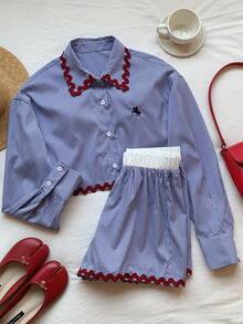 Comfortcana 女士休闲编织吊带格子衬衫短裤两件套，夏季 - 藍色 - 查看 5