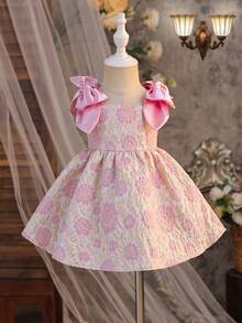 SHEIN Baby Girl Ditsy Floral Bow Strap Princess Chiffon Dress - Multicolor - View 4