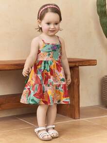 SHEIN Baby Girl Ditsy Floral Woven Spaghetti Strap Dress - Multicolor - View 7