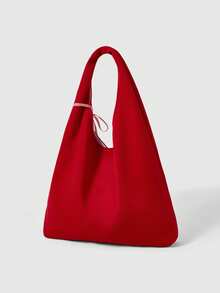 ROMWE Kawaii Túi xách nữ màu đỏ thời trang in chữ hoạt hình, dung tích lớn, kiểu dáng sinh viên, thường ngày, màu đỏ, dùng để đi mua sắm. - Đỏ - Xem 4