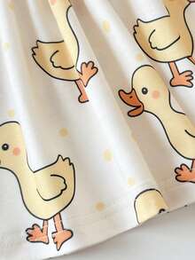 Playful Pals 2pcs/Set Baby GirlCute Duck & Chick Print Short Sleeve A-Line Dress, Suitable For Spring/Summer Outings, Photoshoots Or Everyday Wear - Multicolor - View 9