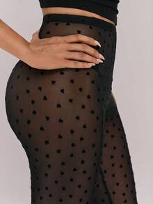 Sweetina Women's Valentines Lace Party Black Sheer Sexy Heart Mesh Sheer Leggings,Spring To Summer - Black - View 5