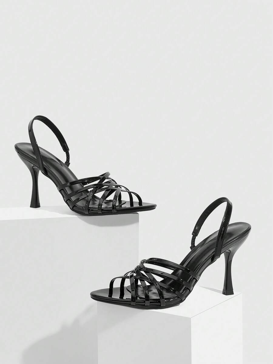 CUCCOO SZL Women's French Style Bestselling High Heel Shoes, Black Mesh Criss-Cross Strap Backstrap, Suitable For Gala, Runway, Party