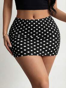 SHEIN SXY 女士优雅黑白波点印花中长裙 - 黑與白 - 查看 7