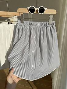 SHEIN 三件套女童半身裙，腰带可调节，裙摆弧形设计。有黑白条纹三种颜色可选。适合夏季日常穿着。 - 黑與白 - 查看 5