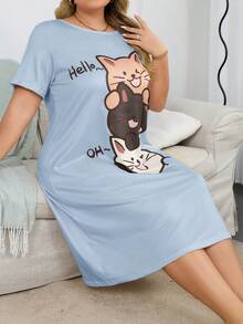 大码可爱小猫针织短袖睡衣 - 彩色 - 查看 6