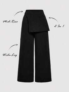 SHEIN MOD Quần tây nữ cỡ lớn màu xám đậm, kiểu dáng trang trọng, phù hợp cho mùa tựu trường, trang phục công sở thu/đông, du lịch Paris, thoải mái, màu đen, trang phục dự tiệc. - màu đen - Xem 7