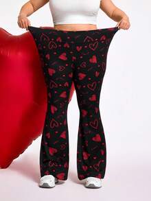 SHEIN CURVE+ Pantalones casuales de cintura alta y acampanados con elástico para mujeres de talla grande, pantalones frescos de primavera y verano para mujeres, pantalones acampanados