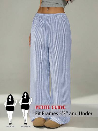 SHEIN PETITE CURVE 大码休闲条纹印花裤