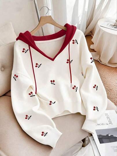 Resyla Sudadera casual con estampado de flores de cerezo en todo el diseño para mujer de talla grande, suéter deportivo para exteriores, adecuado para citas, vuelta al colegio, estilo lindo y fresco, color blanco, talla grande