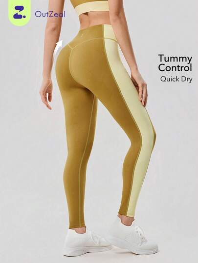 OutZeal Women Sports Leggings Gym Workout Tummy Control Quick-Drying Stretch Color-Blocked Design Witth Pockets