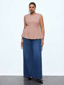 Maija 大码女式夏季休闲日常通勤纯色腰部无袖上衣，百搭都市通勤商务休闲女式夏季荷叶边上衣，春夏情人节狂欢节时尚女式服装派对海滩婚礼度假休闲荷叶边上衣 - 粉色 - 查看 5