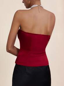 Chiquease Trägertop mit Kunstperlendetails, sexy - Rot - Übersicht 4