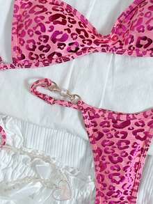 Swim Vcay Spring/Summer Crafted Fabric Wireless Camisole Top And Adjustable Waist Swim Bottoms Women Beach Vacation Swimwear Set - Hot Pink - View 5