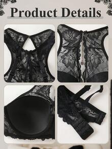 DesireSculpt 1pc Women's Underwear Black Lace Sexy Racerback Bra With Underwire - Black - View 5