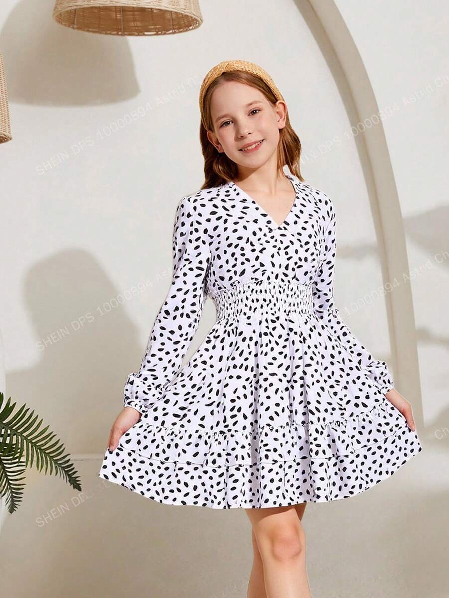 SHEIN Đầm Gái phân lớp Trọn gói Dải chun Tất cả trên in Boho - trắng - Xem 1