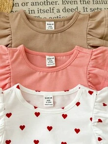 LMoss Kids 3件套女婴针织爱心图案修身圆领上衣套装 - 彩色 - 查看 4