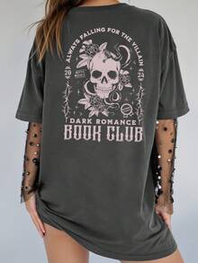 EMERY ROSE Plus Size Halloween T-Shirt, Plus Size Streetwear Graphic Tee, Cute Summer Top, Vacation Vibe - Dark Grey - View 5