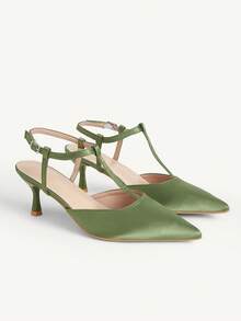 CUCCOO CHICEST Giày bệt nữ màu nâu cà phê, quai chữ T, mũi nhọn, gót thấp, quai ngang mắt cá chân, thích hợp đi làm, hẹn hò, dự tiệc, giày mùa xuân, nghỉ xuân, lễ Phục sinh, ngày Valentine. - màu xanh lá - Xem 2