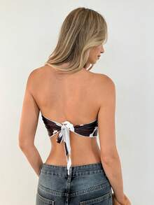 Aloruh Women's Y2K Tie-Dye Print Asymmetric Hem Fashionable Bandeau Top - White - View 2