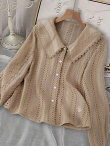 Franclia New Fashionable Lace Sweet Elegant Peter Pan Collar Women Long Sleeve Blouse - Khaki - View 6