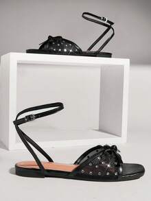 SHUZIA Women's Fashion Comfortable Bowknot Mesh Flat Sandals - Black - View 1