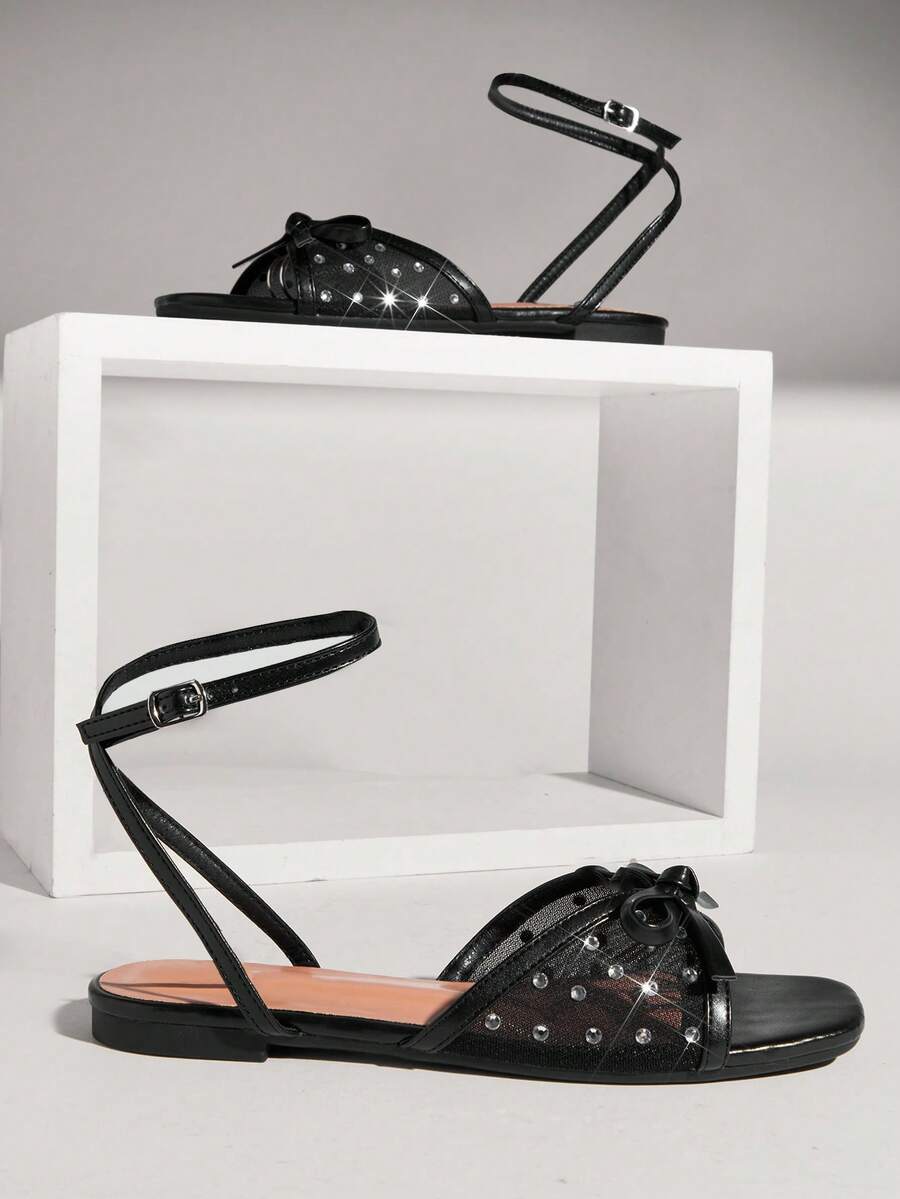 SHUZIA Women's Fashion Comfortable Bowknot Mesh Flat Sandals - Black - View 1