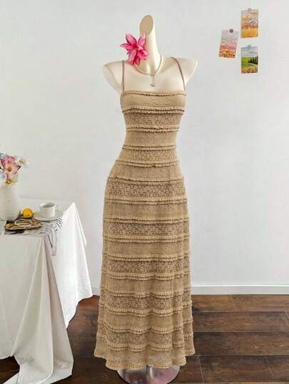 Franclia White Openwork Crochet Dress, Beach Vacation Style