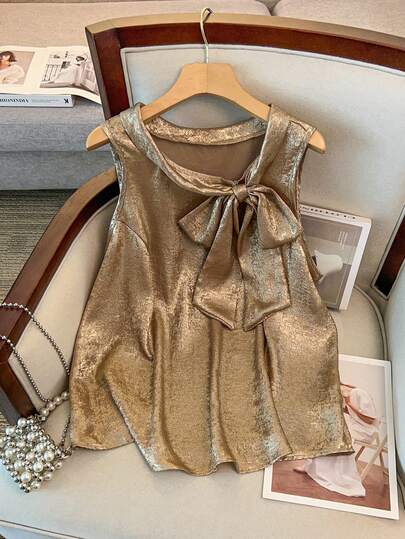 EMERY ROSE 大码蝴蝶结领箔片休闲宽松衬衫