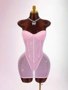 Amplova Gold Sequin Embellished Low-Cut Backless Mini Bodycon Party Dress Slay Diva Dress Sexy Dress For Club - Pink - View 3