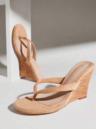 SHUZIA Women's Minimalist Faux Suede Thong Strap Wadge Sandals Valentine's Day