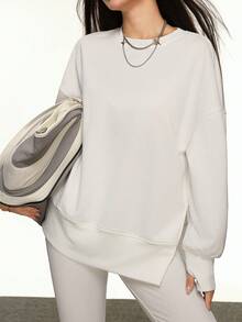 Rina Fox Bộ đồ nữ gồm áo nỉ và quần legging màu trơn, kiểu dáng thường ngày, thích hợp cho mùa thu/đông. - Màu be - Xem 5