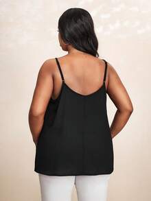 Blusa de tirantes plisada casual de unicolor para mujer de talla grande para verano - Negro - Ver 2