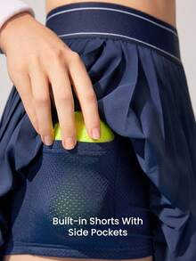 Velisys 2pcs/Set Casual Versatile High Elastic Waistband Slim Fit Pleated Yoga Sports Skirt Shorts - Multicolor - View 3