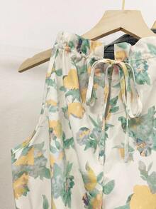 Airaco Women's Casual Floral Print Frill Trim Sleeveless Top, Summer - Yellow - View 3