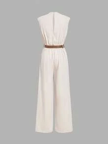 SHEIN 少女优雅无袖系带连体裤 - 杏色 - 查看 3