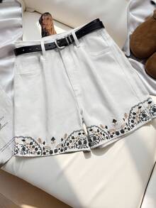 GlowEve Women's Embroidered Pocket Loose Casual Versatile Denim Shorts - White - View 3