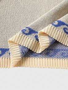 ROMWE MEN 男士休闲度假风贝壳海星图案翻领短袖针织衫，夏季 - 藍色 - 查看 7