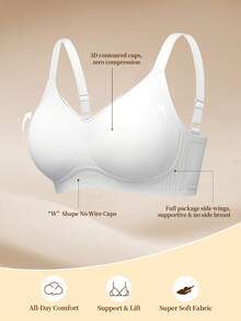 1pc Women's Minimalist Comfortable Seamless Jelly Gel Wireless Bra With Removable Pads - White - View 6